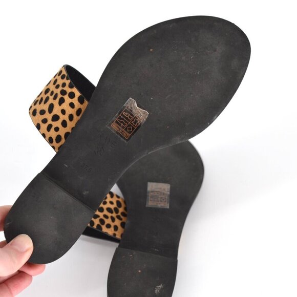 Raye Leopard Slides Sandals Flats Toe Ring Calf Hair Tan and Black Women's 37.5 - Picture 5 of 8